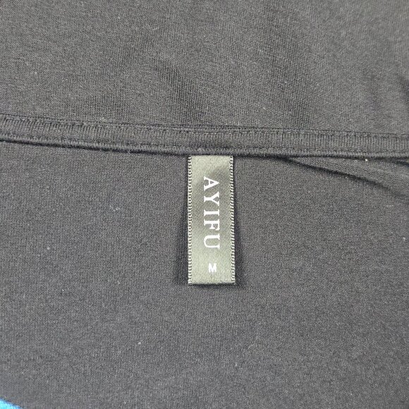 AYIFU Retro Pop‎ Art Colorblock Tunic Blue Black White Asymmetrical Top M - Picture 7 of 11